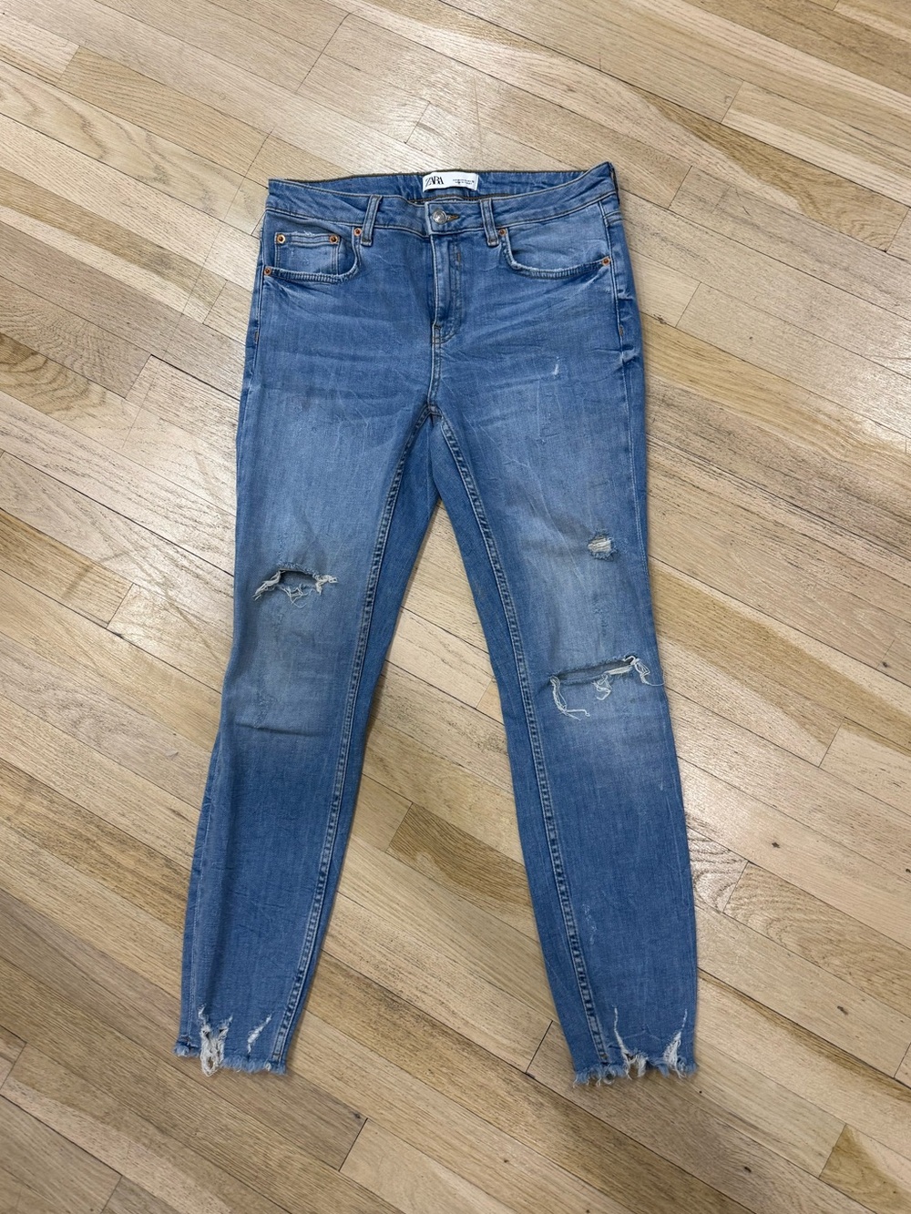 Zara Light Blue Ripped Skinny Jeans
